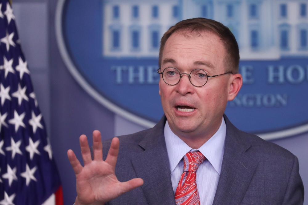 Acting White House Chief of Staff Mick Mulvaney addresses reporters during a news briefing at the White House, October 17, 2019. Reuters/Leah Millis 