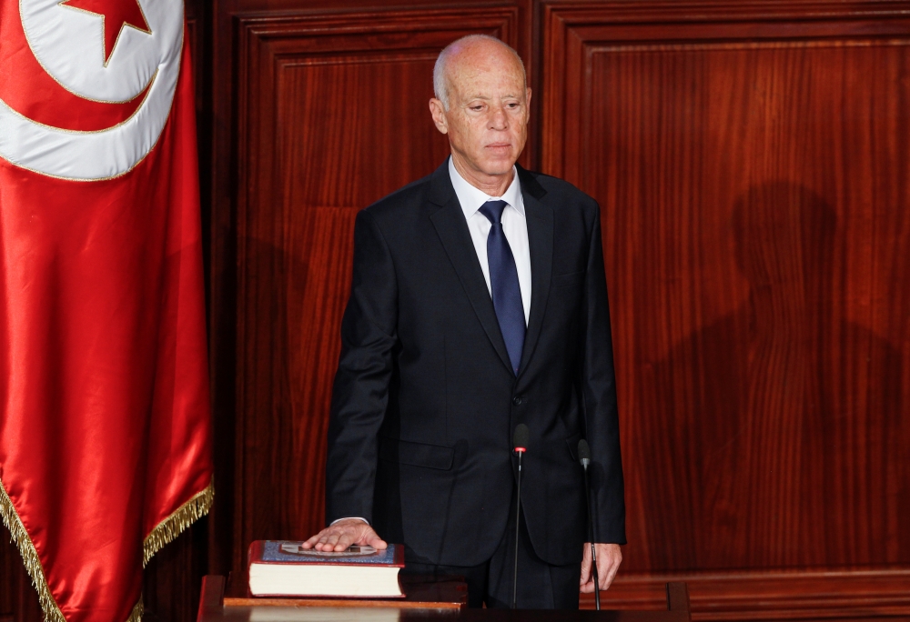 Tunisia's elected president Kais Saied takes the oath of office at the Assembly of People's Representatives in Tunis, Tunisia October 23, 2019REUTERS/Zoubeir Souissi