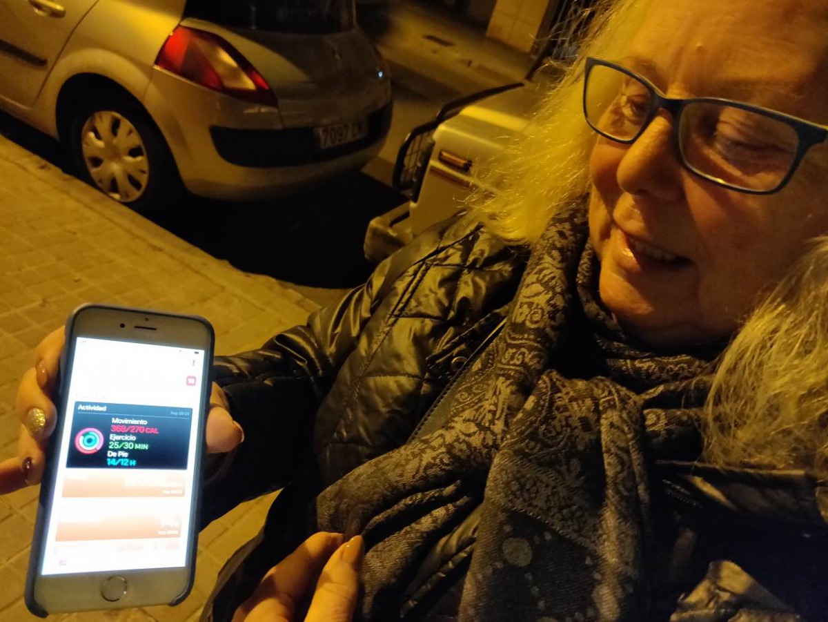 Spanish retiree Joanna Perez Osuna uses her mobile phone to play Pokemon Go on a daily basis in her hometown of Badalona in northern Spain. Handout by Badalona Care Services