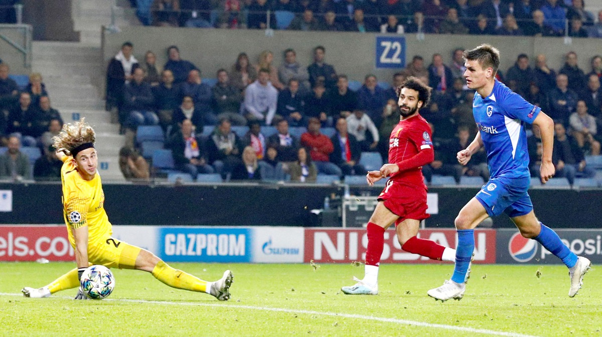 Liverpool's Mohamed Salah scores their fourth goal. Reuters/Francois Lenoir 