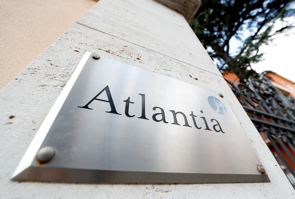 An Atlantia Group sign outside the company's headquarters in Rome, Italy, August 31, 2018. Reuters/Alessandro Bianchi