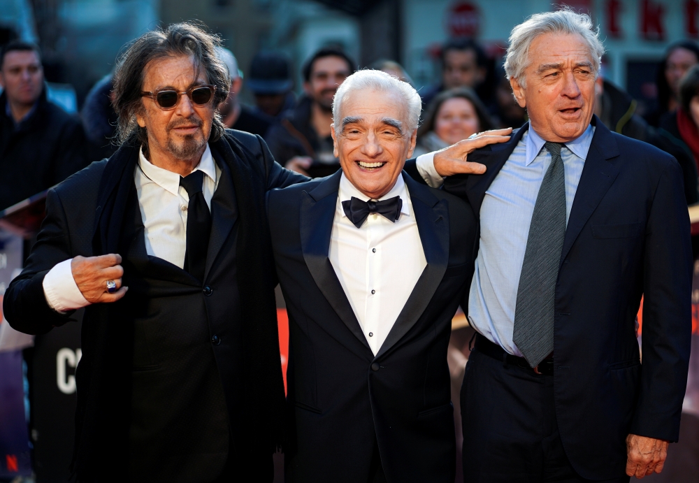 Martin Scorsese, Al Pacino and Robert De Niro pose as they arrive for the screening of The Irishman during the 2019 BFI London Film Festival at the Odeon Luxe Leicester Square, October 13, 2019. Reuters / Henry Nicholls