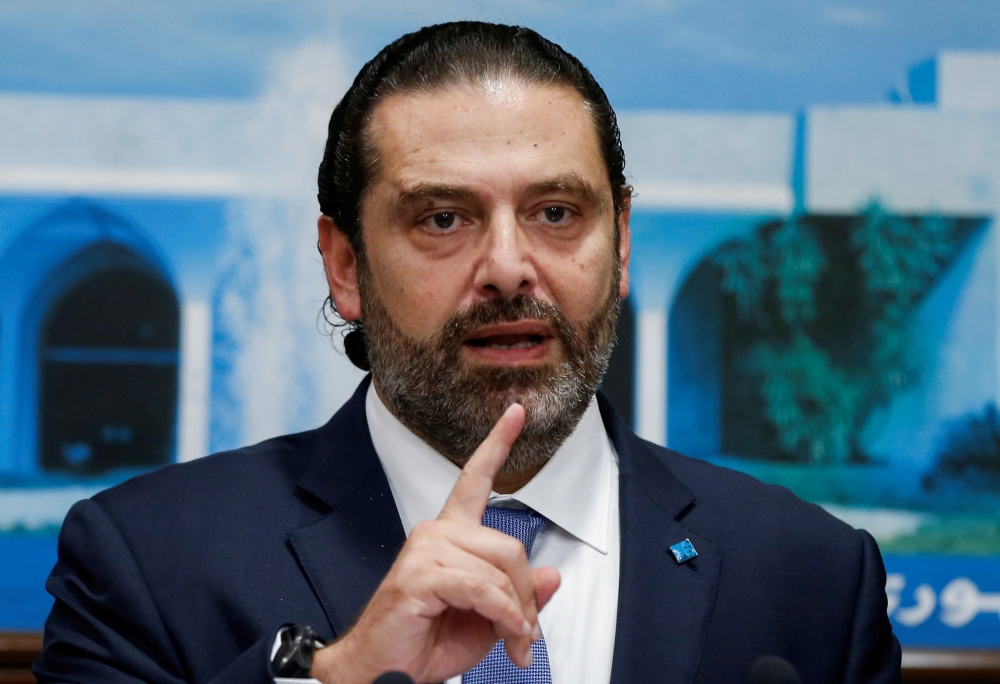 FILE PHOTO: Lebanon's Prime Minister Saad al-Hariri speaks during a news conference after a cabinet session at the Baabda palace, Lebanon October 21, 2019. REUTERS/Mohamed Azakir