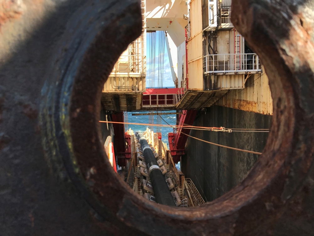 Allseas' deep sea pipe laying ship Solitaire lays pipes for Nord Stream 2 pipeline in the Baltic Sea September 13, 2019. Picture taken September 13, 2019. Reuters/Stine Jacobsen