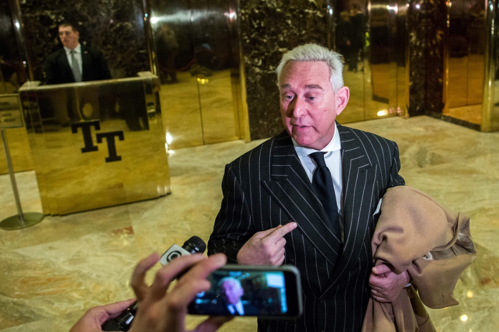 Roger Stone speaks with media after meeting with US President-elect Donald Trump at Trump Tower in New York on December 6, 2016. AFP / Eduardo Munoz Alvarez