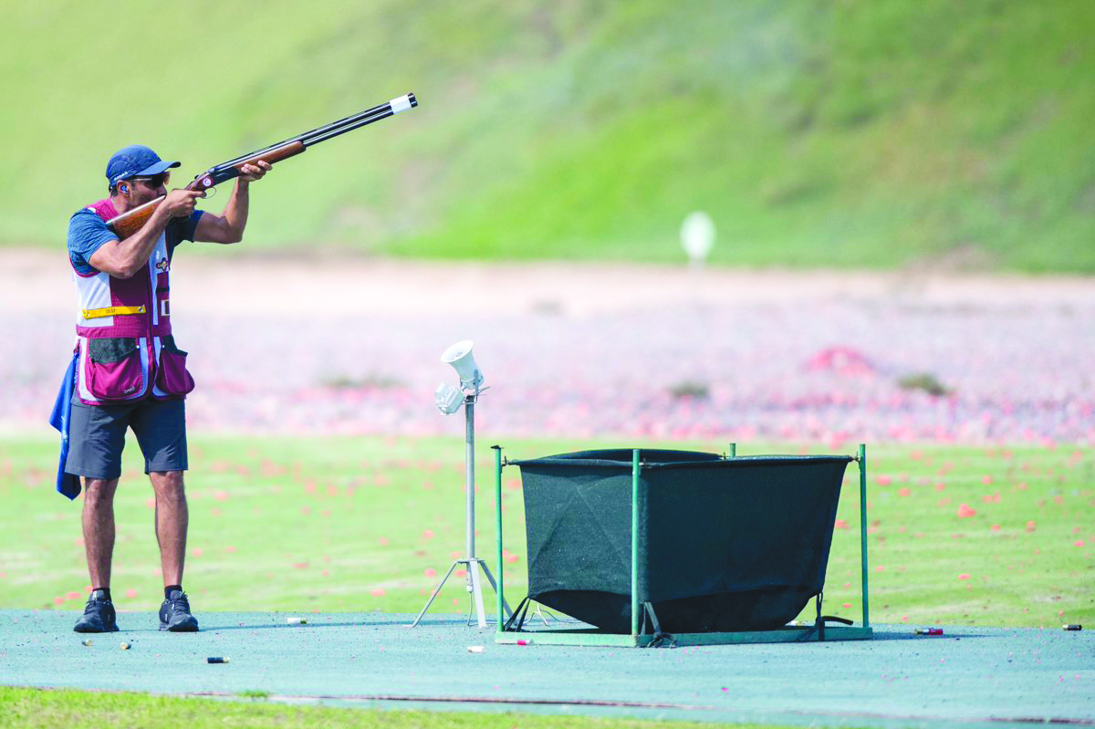 Qatari skeet shooter Nasser Al Attiyah in action during the  14th Asian Shooting Championship at the Losail Shooting Range, yesterday. Pictures: Ebrahim Kutty