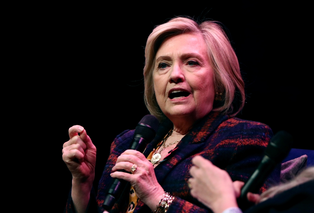 Former US Secretary of State Hillary Clinton speaks during an event promoting 