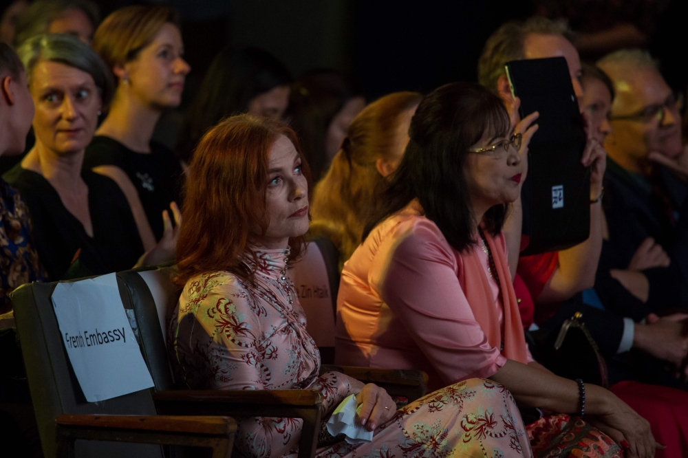 French actress Isabelle Huppert (L) and Myanmar actress Swe Zin Htike (R) attend the opening ceremony of the Memory! International Film Heritage Festival, in Yangon on November 15, 2019. AFP / Sai Aung Main