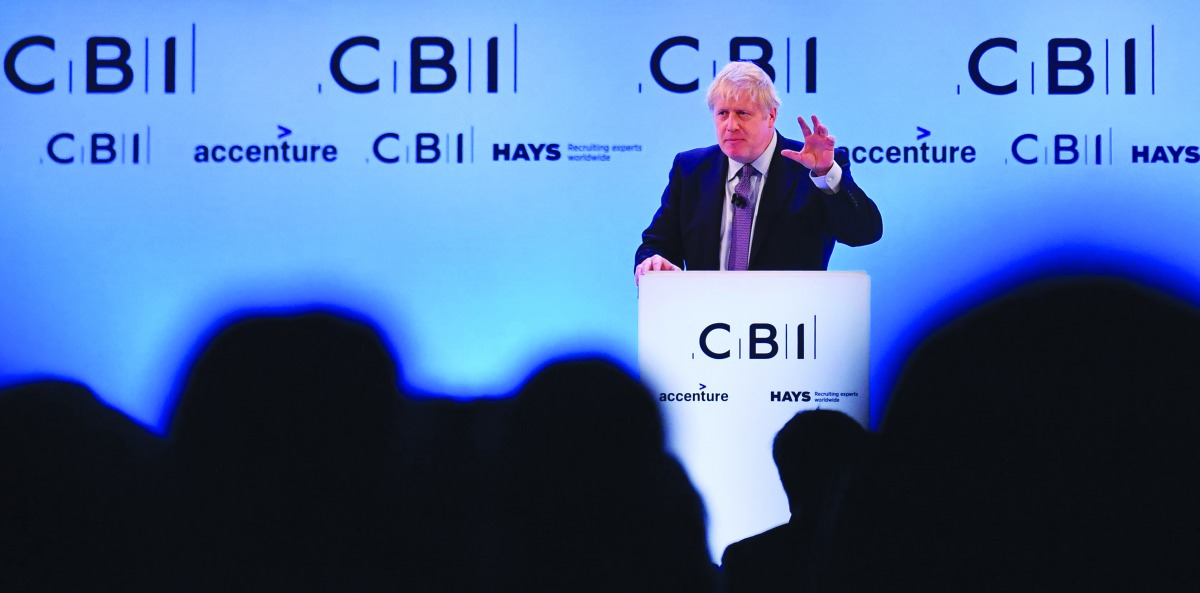 Britain's Prime Minister Boris Johnson speaks at the annual Confederation of British Industry (CBI) conference in central London, on November 18, 2019. AFP / Ben Stansall
