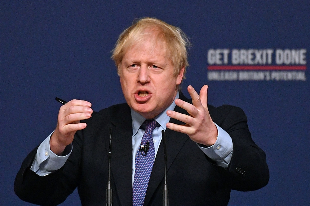 Britain's Prime Minister Boris Johnson speaks during an event to launch the 2019 Conservative Party general election manifesto on November 24, 2019 in Telford, central England. AFP / Daniel Leal-Olivas 