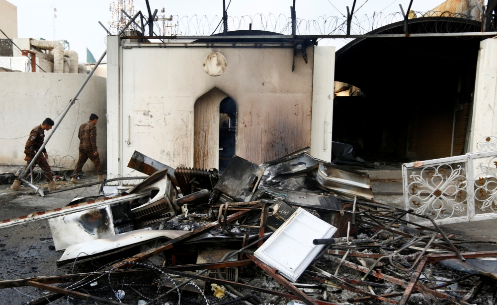 A view of the Iranian consulate after Iraqi demonstrators stormed and set fire to the building during ongoing anti-government protests in Najaf, Iraq November 28, 2019. REUTERS/Alaa al-Marjani
