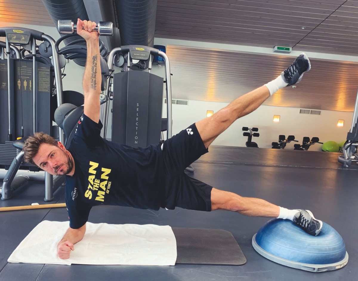 Three-time Grand Slam winner Stan Wawrinka of Switzerland is seen during a gym session in preparation for the new tennis season. The 34-year-old will open the new season at the 2020 Qatar ExxonMobil Open, the Qatar Tennis Federation (QTF) announced yester