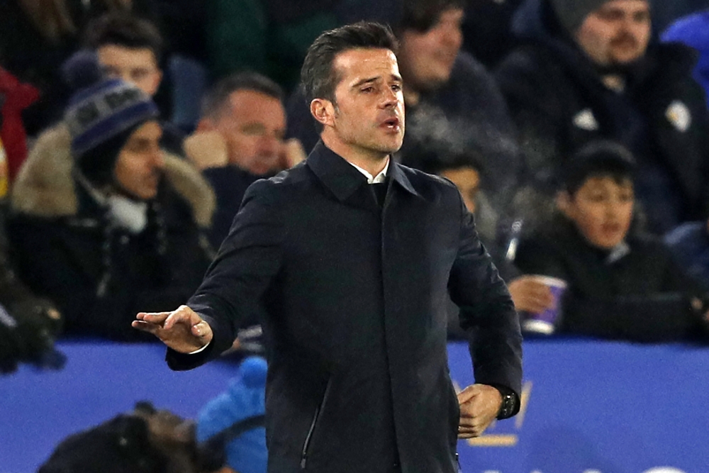 Everton's Portuguese manager Marco Silva gestures on the touchline during the English Premier League football match between Leicester City and Everton at King Power Stadium in Leicester, central England on December 1, 2019. AFP / Adrian Dennis 