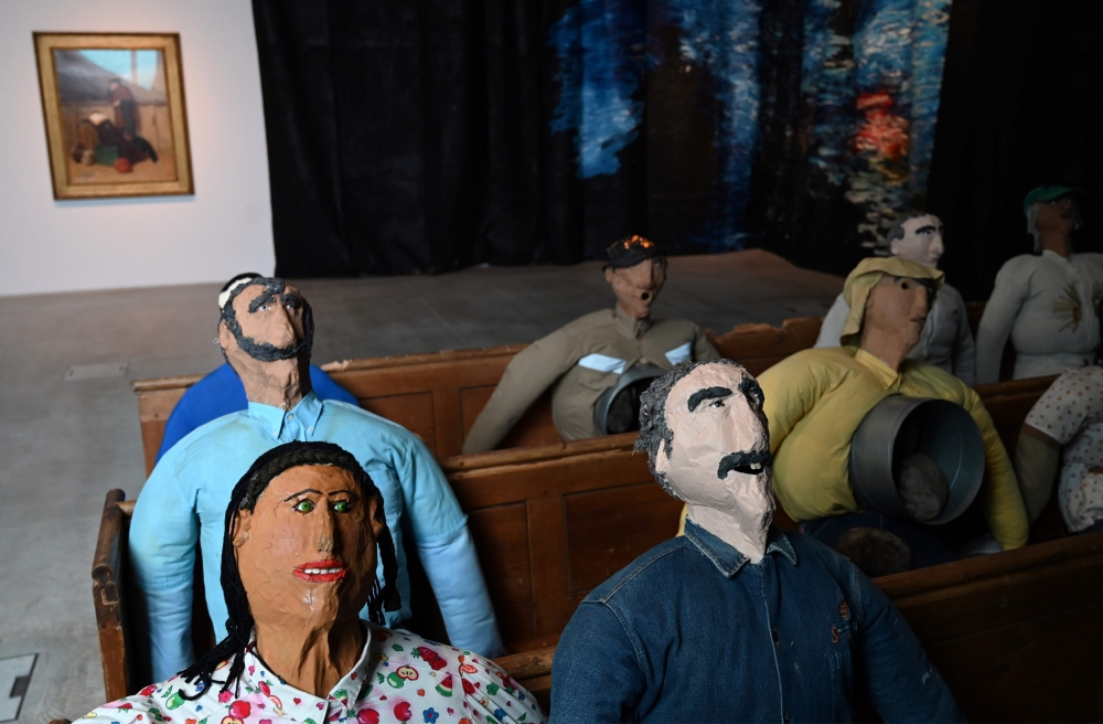 (FILES) In this file photo taken on September 26, 2019, an artwork entitled ‘Collective Conscience’ by Colombian artist Oscar Murillo, is pictured during the press view of the four artists shortlisted for the Turner Prize 2019, at the Turner Contemporary 