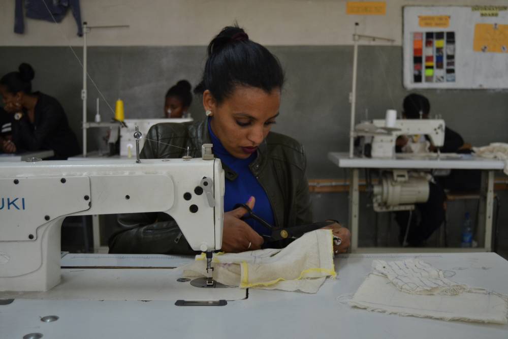 Eritrean and Yemeni refugees learn how to sew in Nefas Silk Polytechnic College in Addis Ababa, Ethiopia, on November 22, 2019. Thomson Reuters Foundation/Emeline Wuilbercq