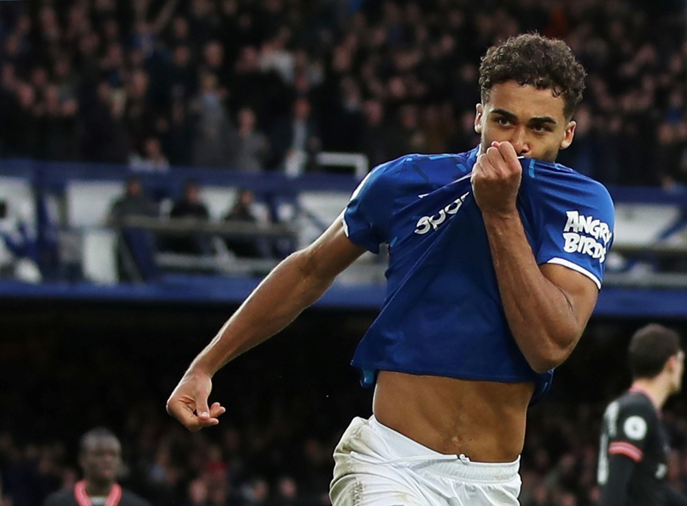 Dominic Calvert-Lewin celebrates scoring their second goal Action . December 7, 2019 . Reuters/Molly 
