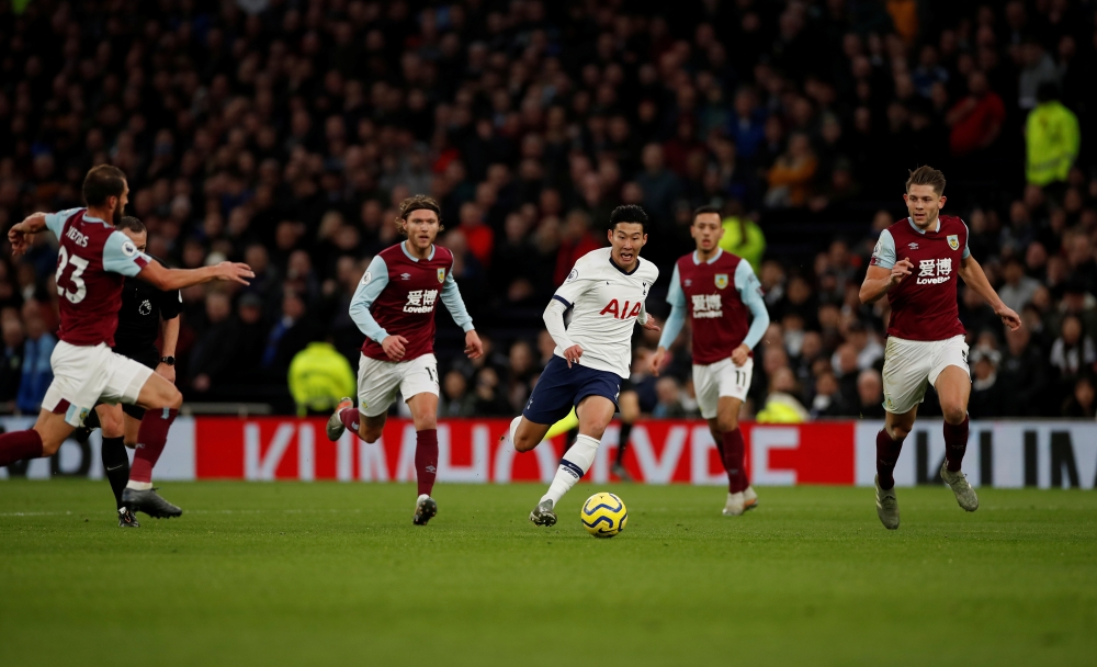 Tottenham Hotspur's Son Heung-min in action before scoring their third goal. Reuters/Paul Childs