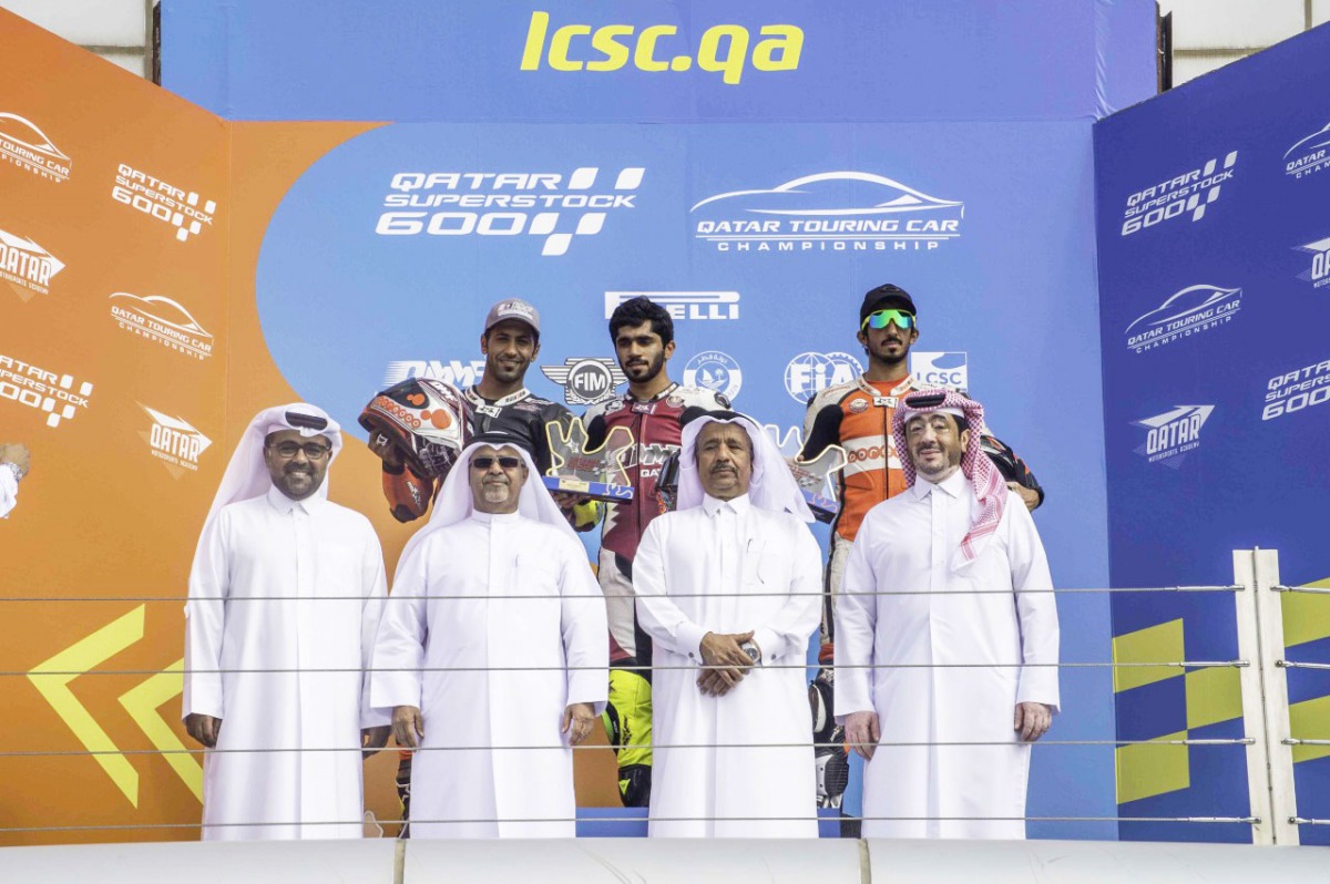 Podium winners from Race One of the QSTK Championship at Losail International Circuit