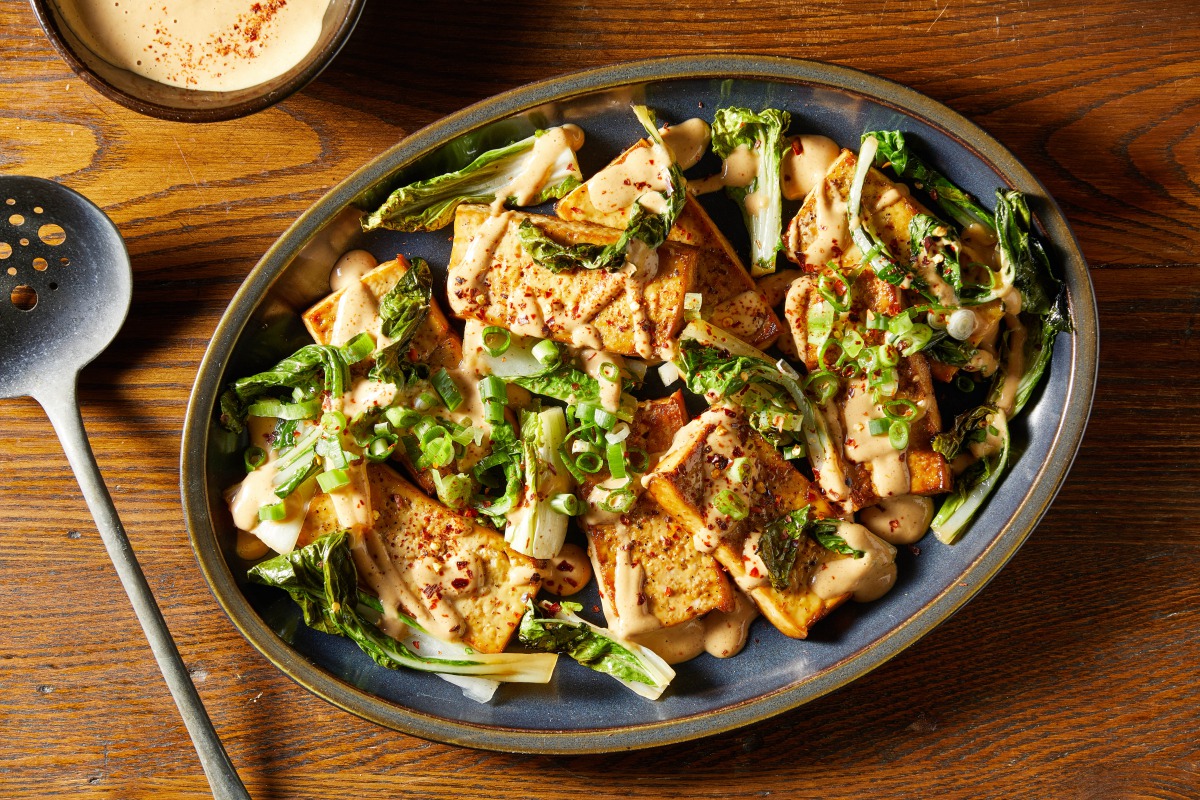 Baked Tofu With Peanut Sauce and Bok Choy. Photo by Tom McCorkle for The Washington Post.