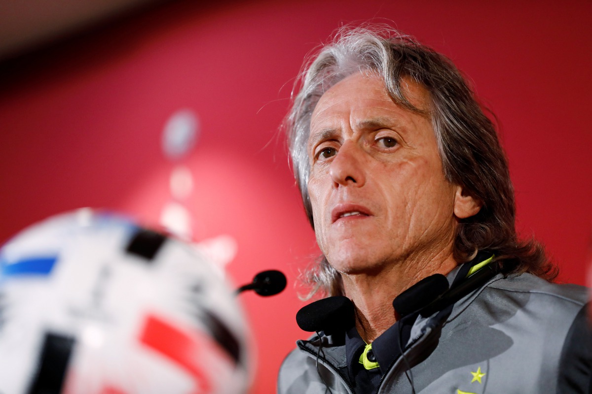 Flamengo coach Jorge Jesus speaks during a pre-match press conference yesterday.