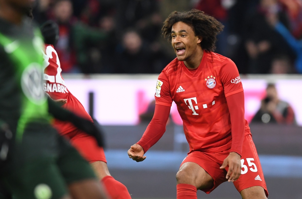 Joshua Zirkzee, reacts after the second goal for Munich during the German first division.  December 21, 2019. / AFP / Christof STACHE 
