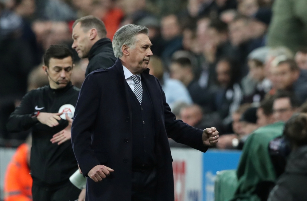Everton manager Carlo Ancelotti celebrates after the match REUTERS/Scott Heppell 