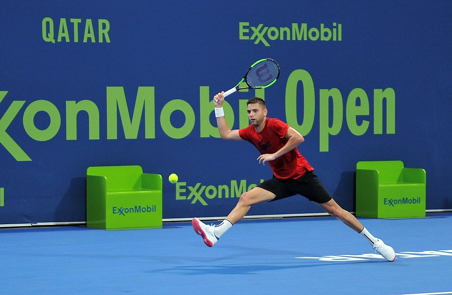 Serbia's Filip Krajinovi? in action during training sessions ahead of the Qatar ExxonMobil Open 2020 at the Khalifa International Tennis and Squash Complex in Doha yesterday. PICTURES: SALIM MATRAMKOT/THE PENINSULA
