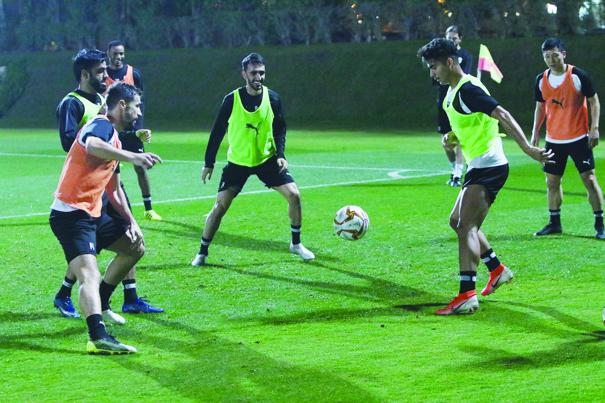 Al Sadd's players take part in  a practice session ahead of their QSL game against Al Arabi.