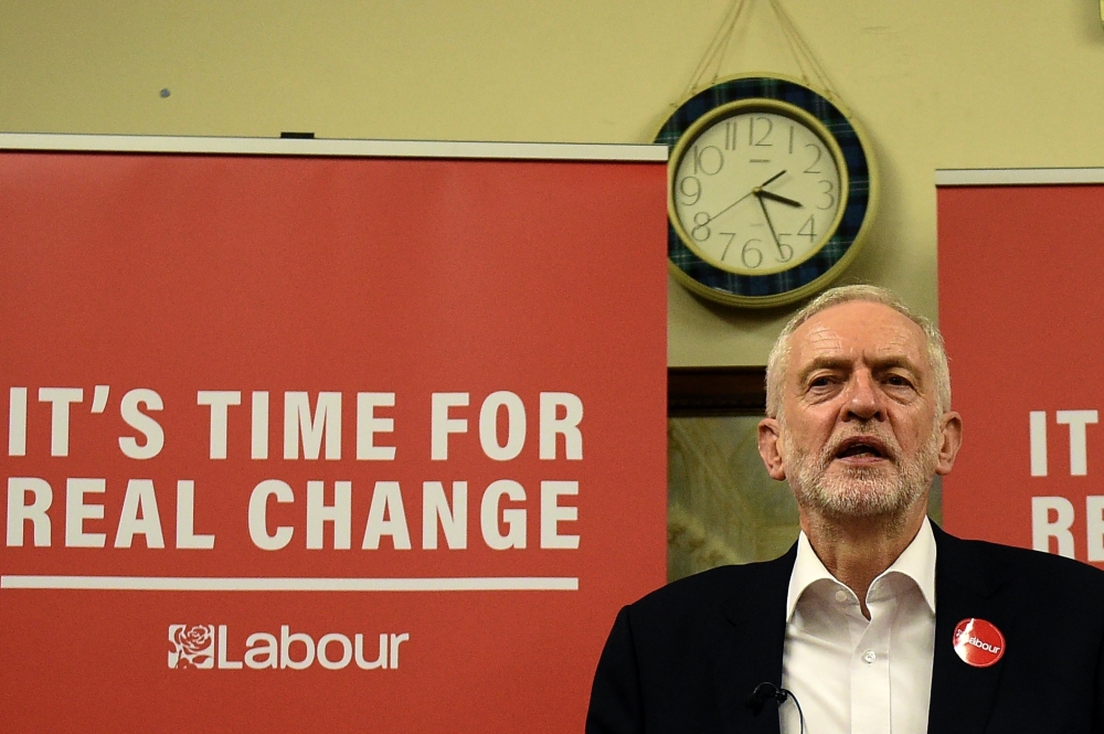 FILE PHOTO: Labour party leader Jeremy Corbyn speaks at an election campaign event in Dudley, West Midlands on November 21, 2019. AFP / Oli Scarff