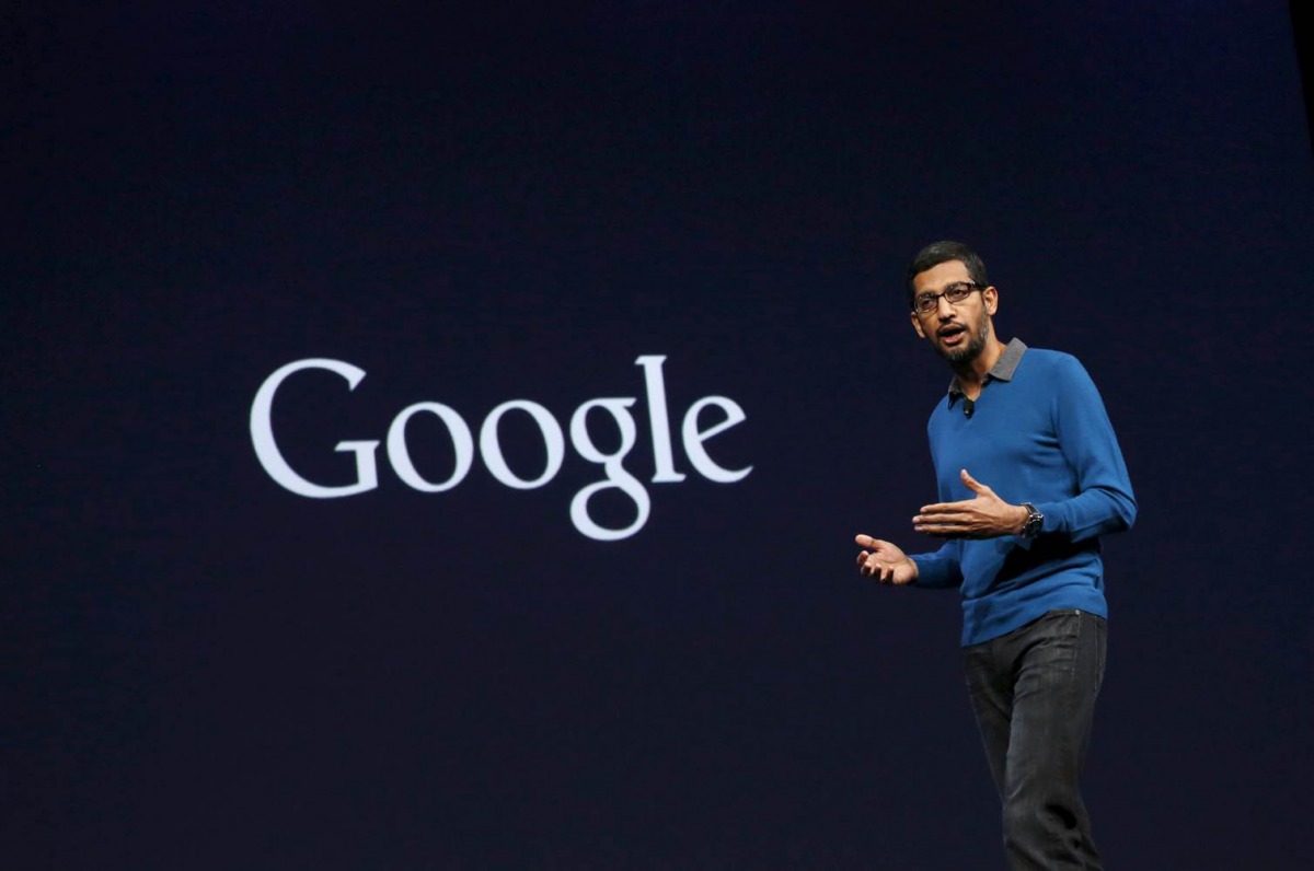 Sundar Pichai delivers his keynote address during the Google IO developers conference in San Francisco on May 28, 2015. Reuters / Robert Galbraith