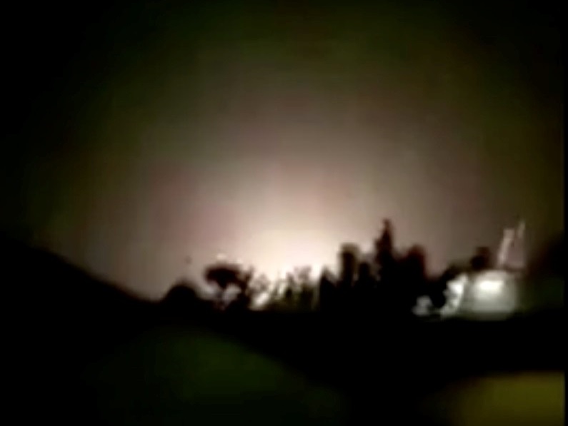 An explosion is seen following missiles landing at what is believed to be Ain al-Asad Air Base in Iraq, in this still image taken from a video shot on January 8, 2020. Iran Press/Handout via REUTERS 