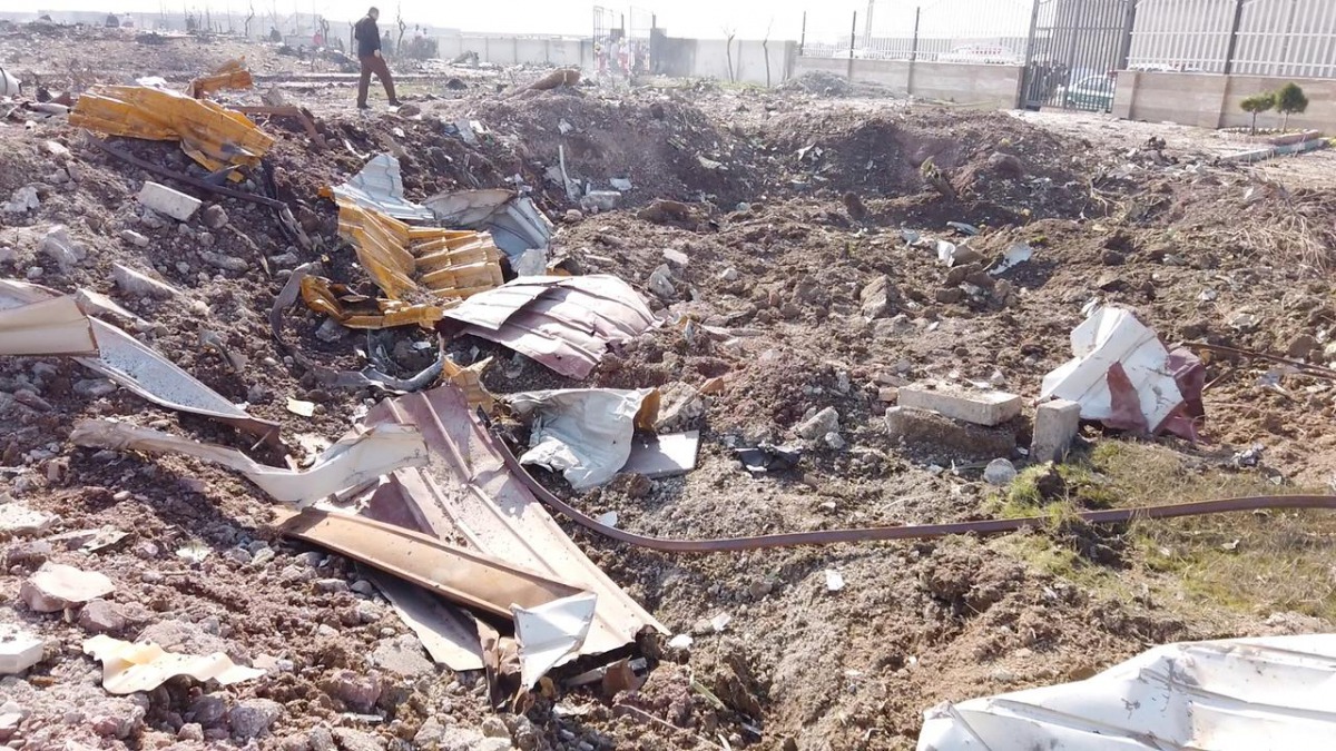 General view of the debris of the Ukraine International Airlines, flight PS752, Boeing 737-800 plane that crashed after take-off from Iran's Imam Khomeini airport, on the outskirts of Tehran, Iran January 8, 2020 is seen in this screen grab obtained from 