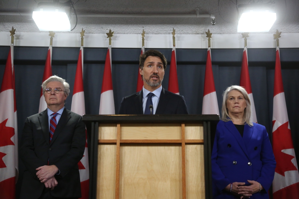 Canadian Prime Minister Justin Trudeau speaks at a news conference January 17, 2020 in Ottawa, Canada. AFP / Dave Chan
 
