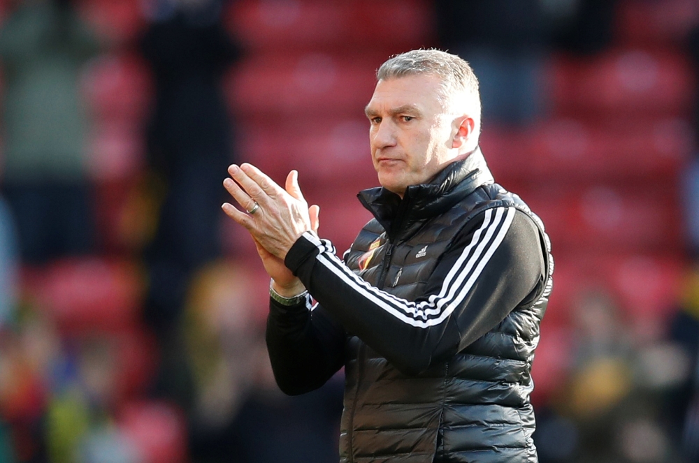 Watford manager Nigel Pearson applauds fans at the end of the match REUTERS/David Klein 