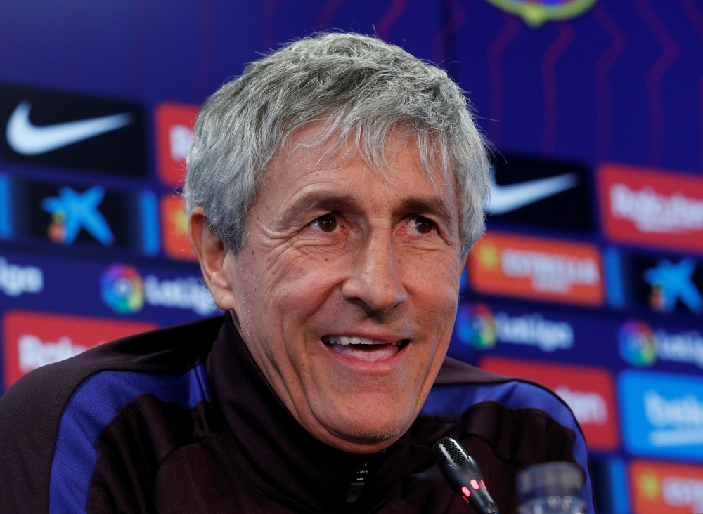 Barcelona coach Quique Setien during the press conference REUTERS/Albert Gea