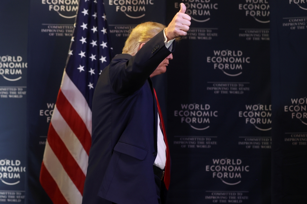 US President Donald Trump gestures as he leaves after a news conference at the 50th World Economic Forum (WEF) in Davos, Switzerland, January 22, 2020. Reuters/Jonathan Ernst
 