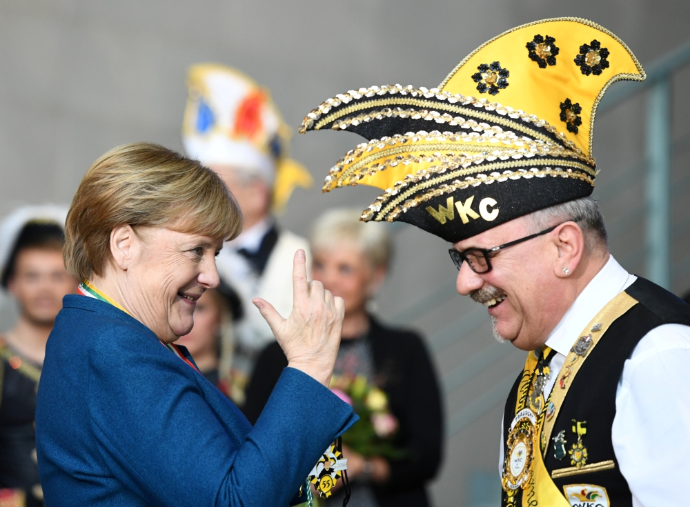Chancellor Angela Merkel receives German carnival societies at the Chancellery in Berlin, Germany, January 22, 2020. Reuters/Annegret Hilse