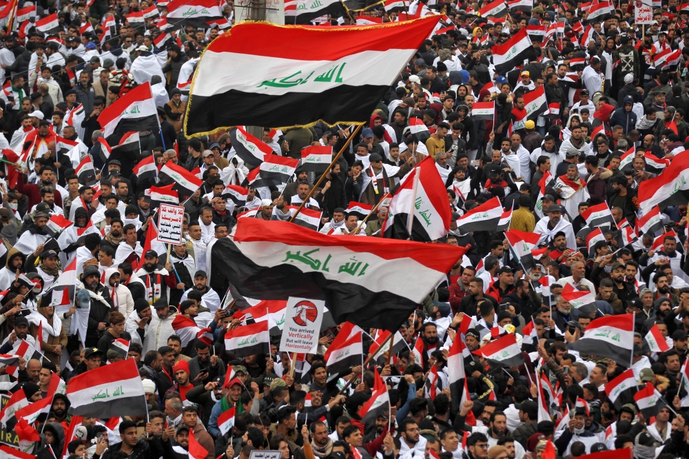 Supporters of Iraqi cleric Moqtada Sadr gather in the capital Baghdad for a ‘million-strong’ march to demand an end to the presence of US forces in their country, on January 24, 2020. AFP / Ahmad Al-Rubaye
 