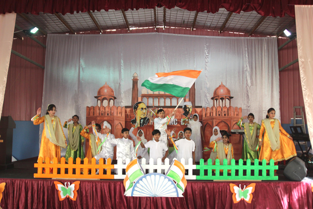 NIS children singing a song on the 71st Republic Day of India yesterday. 