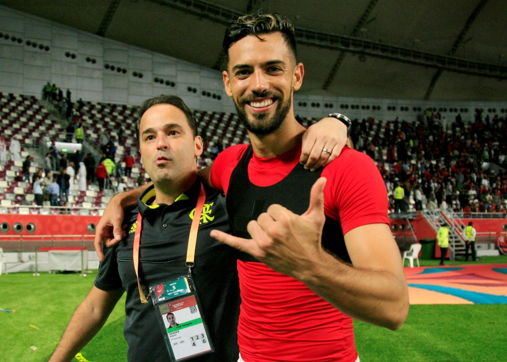 File Photo: Flamengo's Pablo Mari (R) celebrates after the match REUTERS/Ibraheem Al Omari
