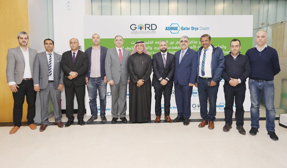 GORD and ASHRAE officials during the MoU signing ceremony at GORD headquarters at Qatar Science & Technology Park.