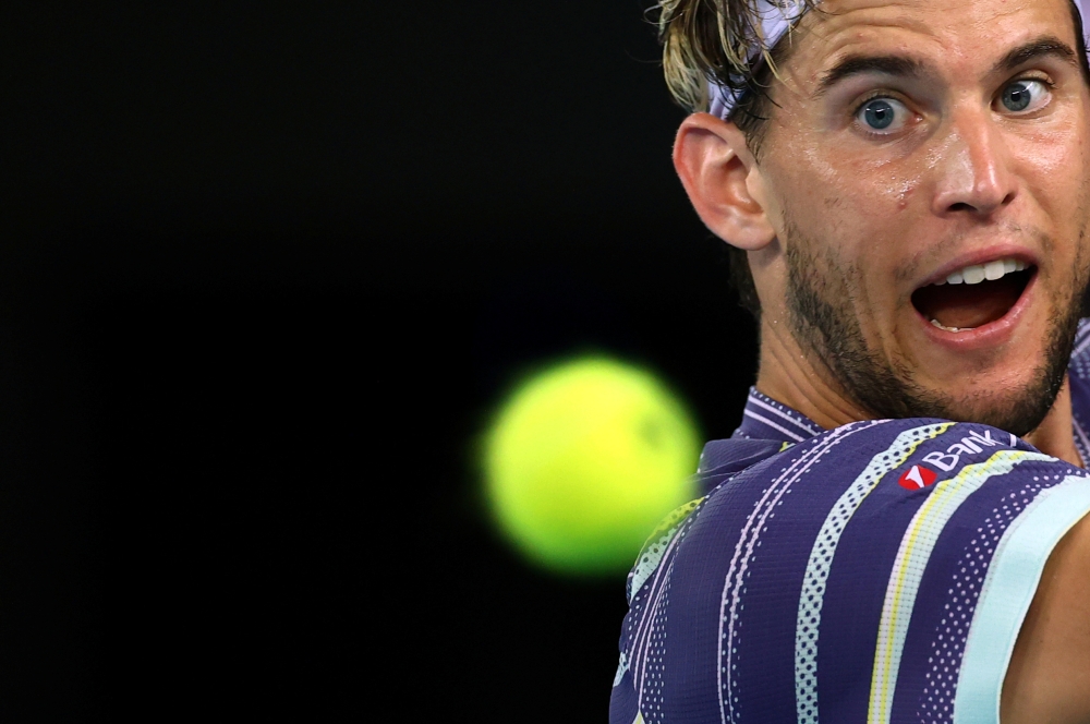 Austria's Dominic Thiem in action during his quarter-final match against Spain's Rafael Nadal REUTERS/Kai Pfaffenbach