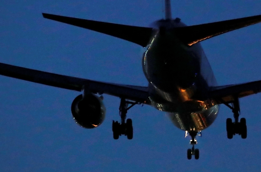 A view of the burst tire of a Boeing 767 aircraft flown by Air Canada, as it makes an emergency landing at Madrid's Barajas Airport, in Madrid, Spain February 3, 2020. Reuters/Juan Medina
 