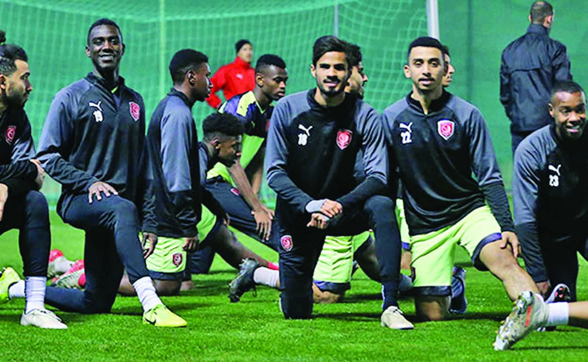 Al Duhail's players taking part in a practice session on the eve of their Amir Cup match against Muaither SC which will be played at the Abdullah Bin Khalifa Stadium, today.