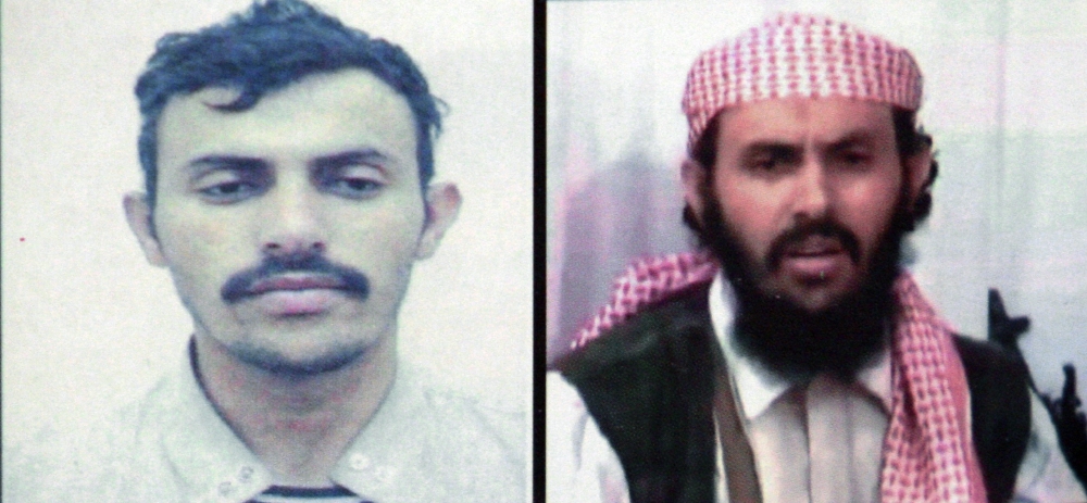 (FILES) In this file photo reproduction of a combo of two pictures of a suspected military chief of al-Qaeda network in Yemen, identified as Qassem al-Rimi (or Qassim al-Rimi), shows the activist on a Yemeni interior ministry document in two different und