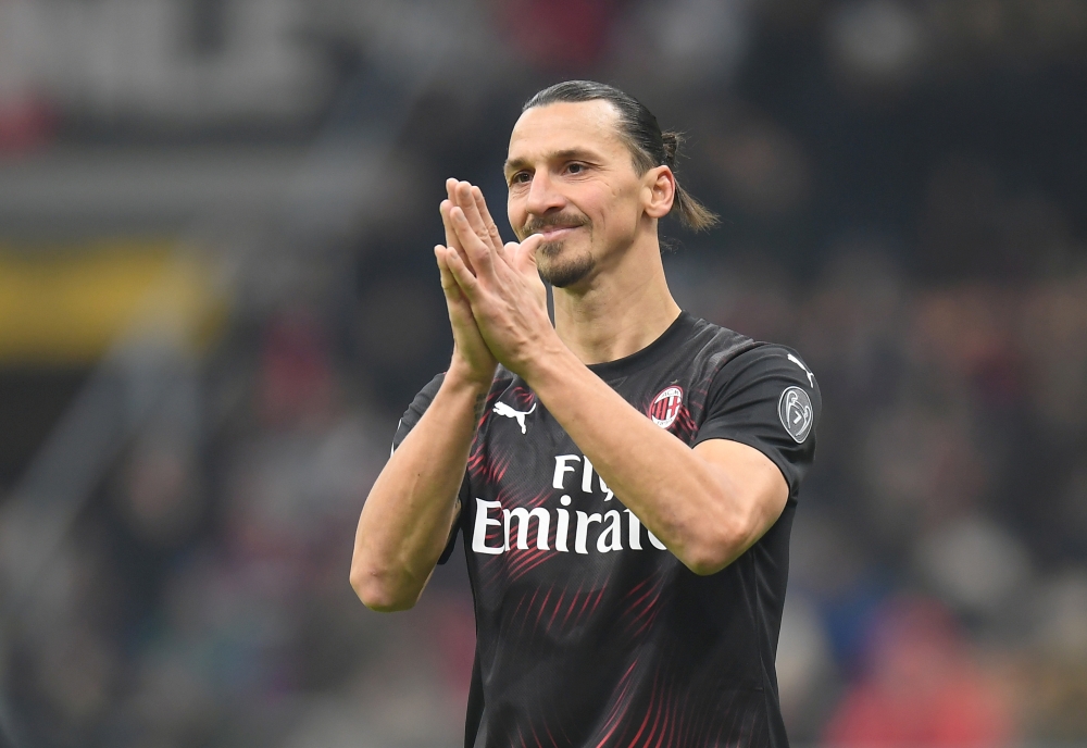 FILE PHOTO:  AC Milan's Zlatan Ibrahimovic reacts REUTERS/Daniele Mascolo