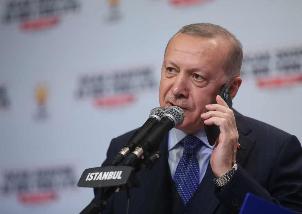  Turkish President Recep Tayyip Erdogan attends award ceremony at provincial directorate of his ruling Justice and Development (AK) Party in Istanbul, Turkey on February 15, 2020. ( Murat Kula - Anadolu Agency 