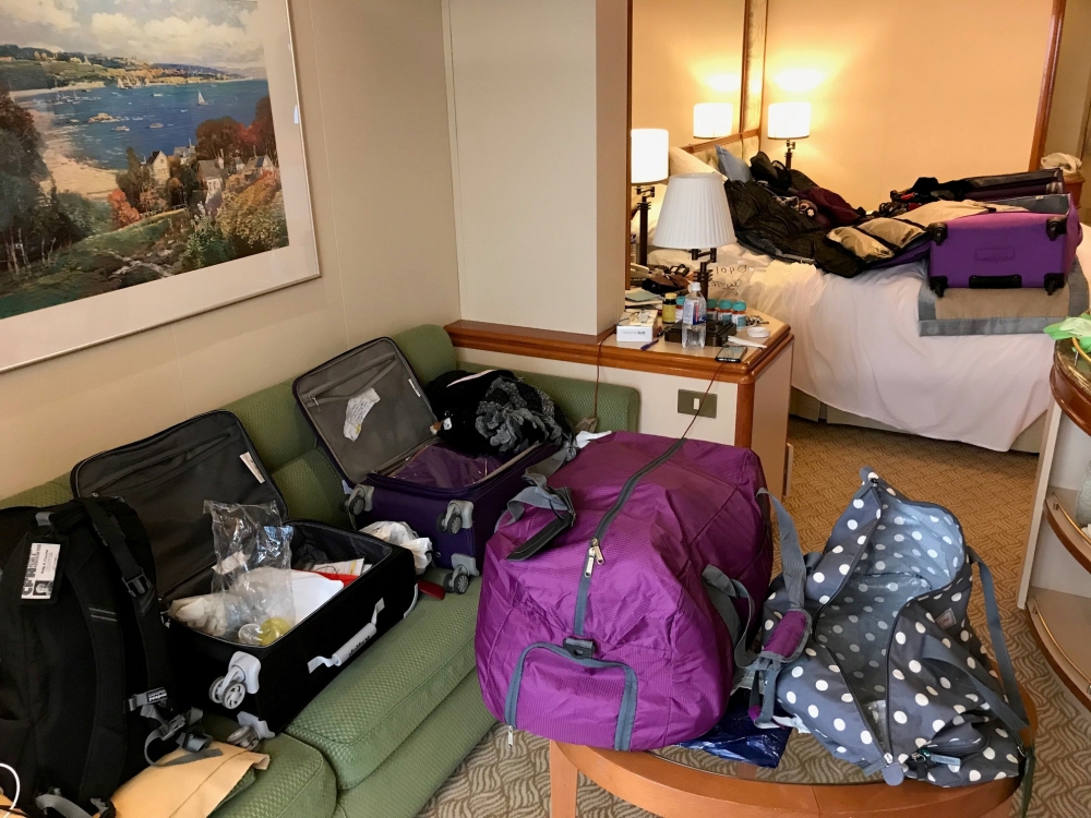 Packed suitcases and bags are seen on board the Diamond Princess cruise ship which has been quarantined since arriving in Yokohama, south of Tokyo, in early February after a man who disembarked in Hong Kong before it traveled to Japan was diagnosed with t
