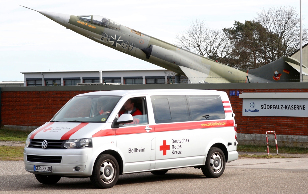 A van of Germany's Red Cross leaves the 
