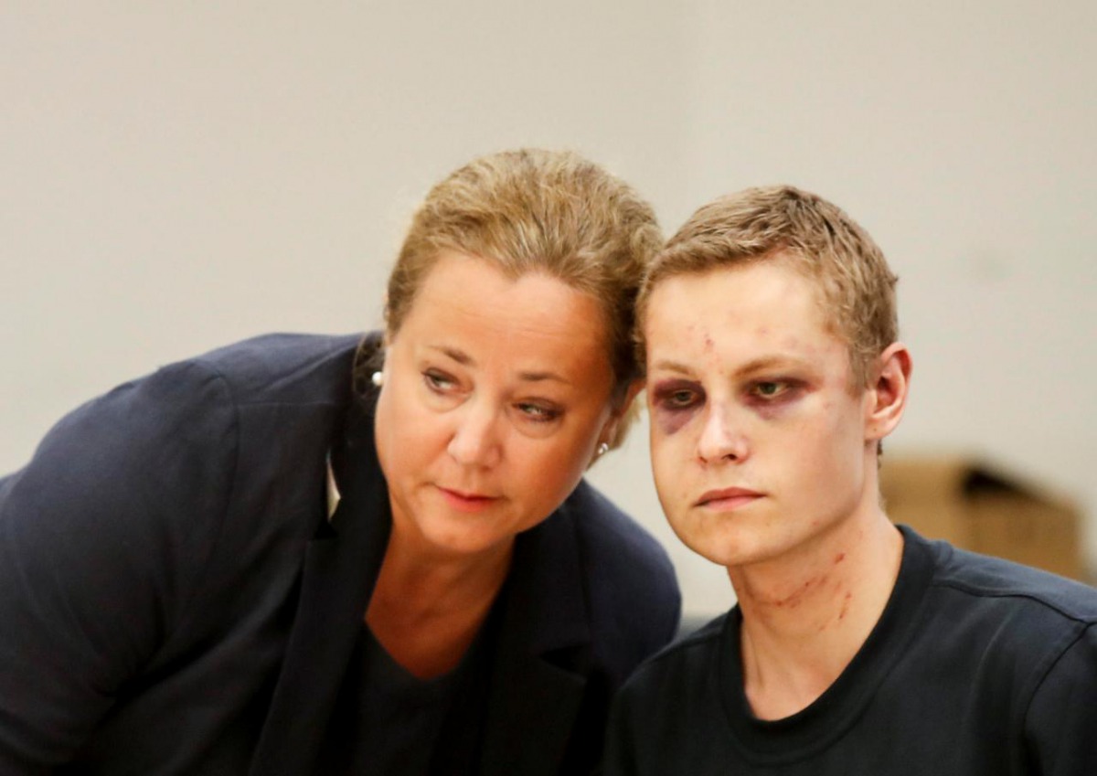 Philip Manshaus who is suspected of an armed attack at Al-Noor Islamic Centre Mosque and killing his stepsister with his lawyer Unni Fries  in court in Oslo, Norway, August 12, 2019. NTB Scanpix / Cornelius Poppe via Reuters